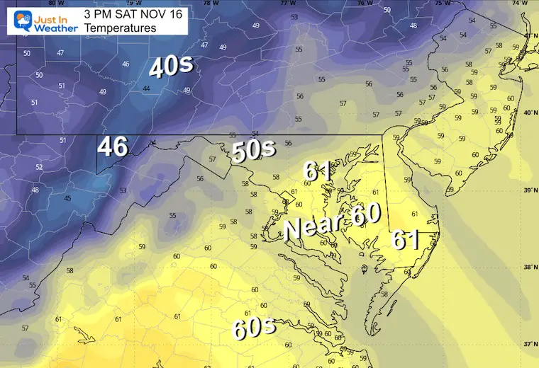 November 16 weather temperatures Saturday afternoon